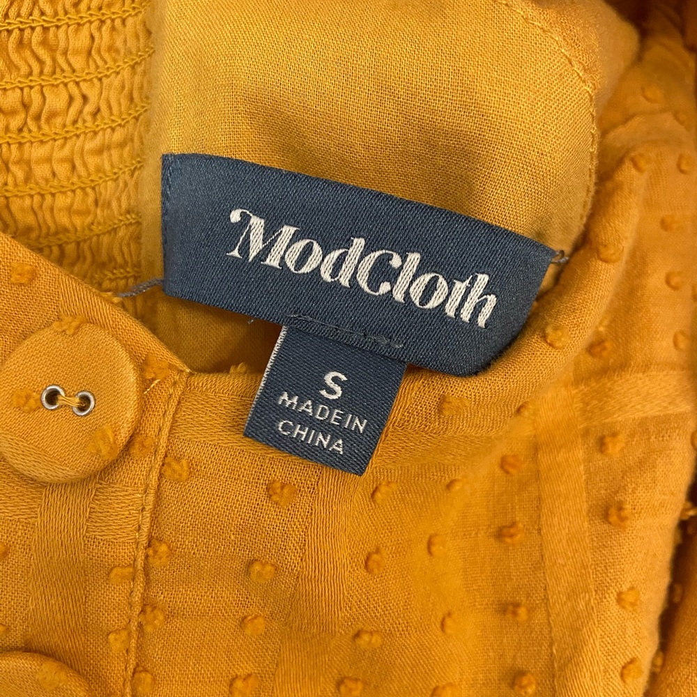 ModCloth More The Merrier Marigold Mustard Yellow Cotton Dress Sz Small - Picture 13 of 15